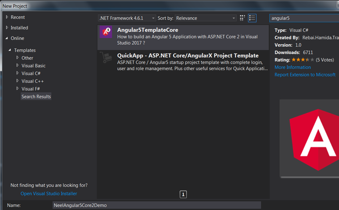 Create Angular 5 application using .Net Core 2.0 Template in Visual ...